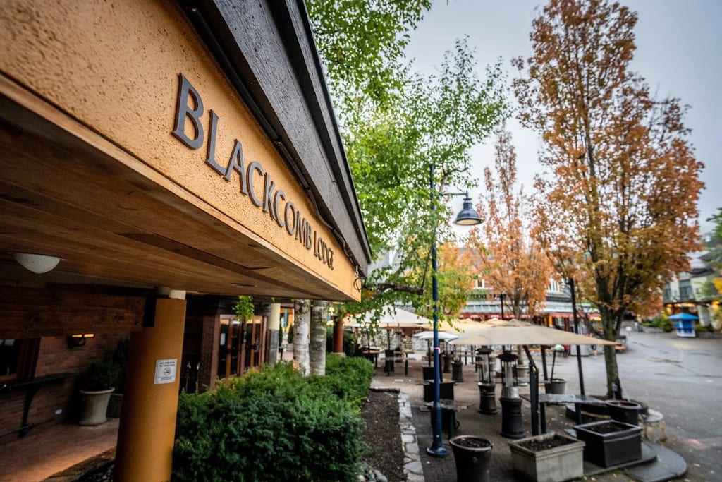 The Blackcomb Lodge sign amid autumn colours