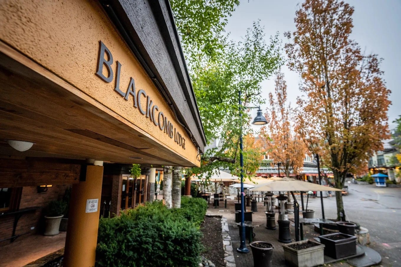 The Blackcomb Lodge sign amid autumn colours