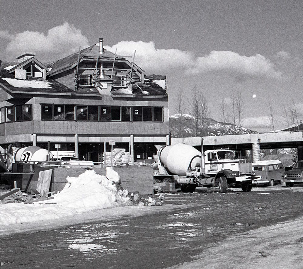 Whistler Village and the Blackcomb Lodge under construction in 1980