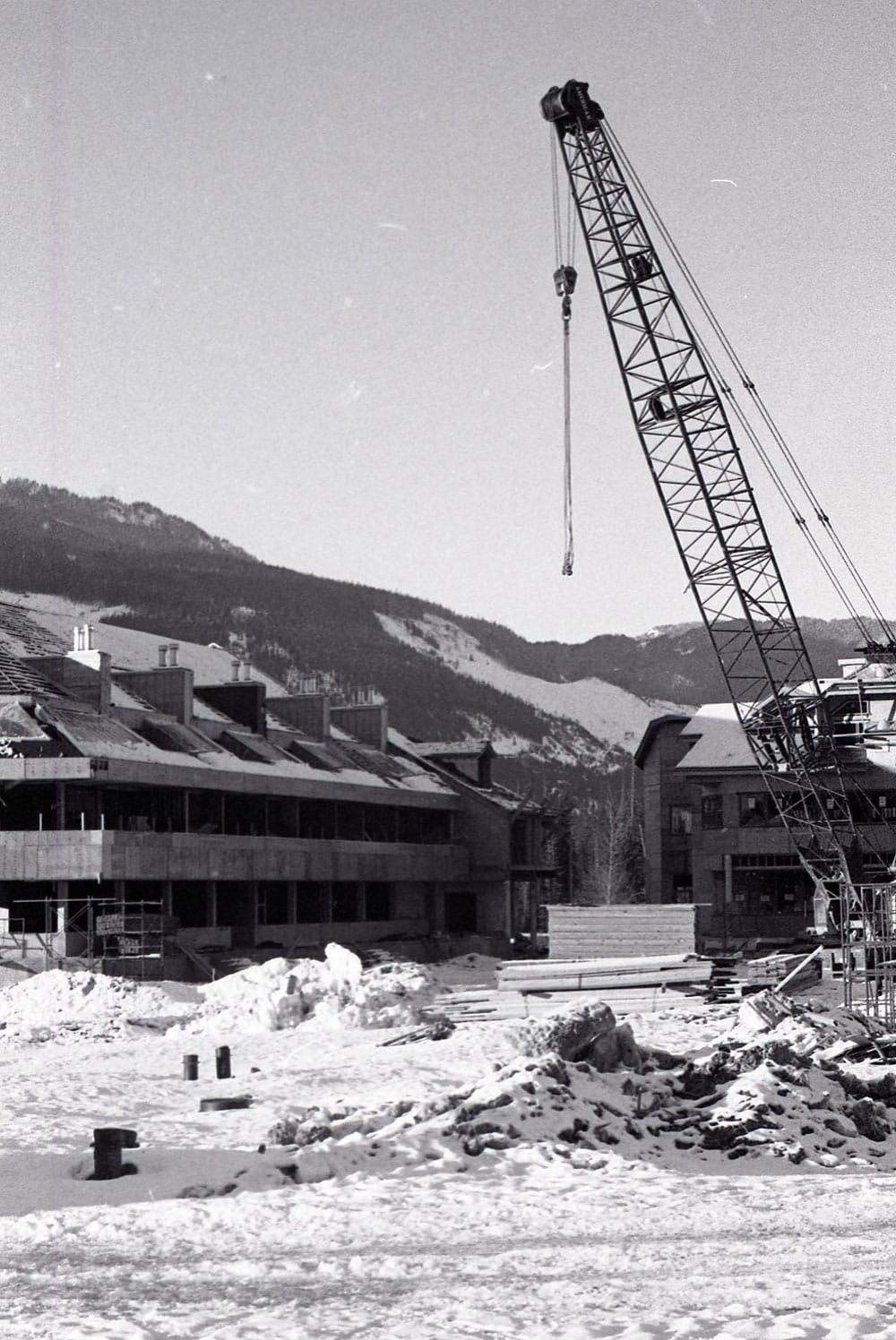 Looking out the front door of the future lodge