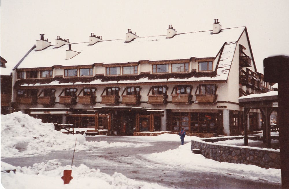 The Blackcomb Lodge in 1983 and the heart of the village today